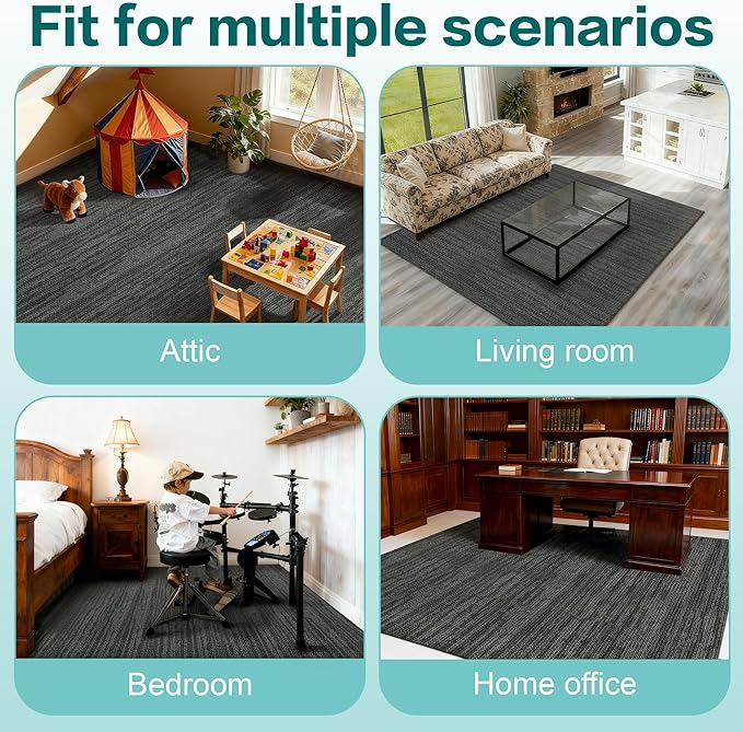 jxgzyy Commercial Carpet Tiles, 20×20 Inch, 0.31'' Padded Carpet Squares for Dorm, Non-Adhesive Carpet Flooring with Textured Silicone Back, Easy DIY, Renter-Friendly, 4 Pcs/10.8 Sqft