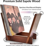 Honygebia Wooden Vinyl Record Holder - Wood Record Album Holder, V-Shaped Vinyl Record Storage Racks, Album Holders for Vinyl Records, Shelf for Storing Collection of 40 Premium LPs (Solid Sapele)