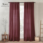 Maroon Wine Red Curtains 96 Inches Long for Living Room 2 Panels Set Linen Hooks Track Solid Regular Xmas Holiday Country Farmhouse Christmas Seasonal Themed Winter Curtains for Dining Room Bedroom