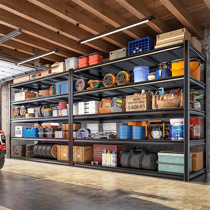 72.2" H Garage Shelving 3000LBS Metal Shelving Unit Adjustable Garage Storage Shelves 5 Tier Heavy Duty Storage Rack for Pantry, Warehouse, Industries, 59.8" W x 72.2" H x 24.2" D