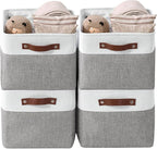 DECOMOMO Storage Baskets for Shelves - Fabric Storage Bins, Linen Closet Organizers and Storage (Grey & White, Large - 4 Pack)