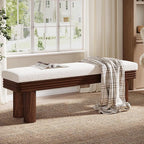 Tribesigns 55-Inch Upholstered Entryway Bench, Modern Shoe Bench with Faux Shearling Padded Seat, Upholstered End of Bed Stool for Bedroom, Entrance, Living Room (White & Dark Walnut)