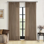Brown Pleated Linen Curtains 96 Inches Long for Living Room 2 Panel Set Semi Sheer Light Filtering Pinch Pleat with Rings Hooks Drapes Boho Rustic Farmhouse Dutch Cocoa Curtain Bedroom Window