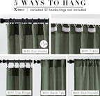 XTMYI Living Room Drapes 70 Inch Wide by 84 Long for 72 in Width Window, Back Tab Hooks Pleated Linen Cotton Extra Wide Boho Semi Sheer Curtains for Bedroom Set 2 Panels,70x84 Inch Length,Olive Green