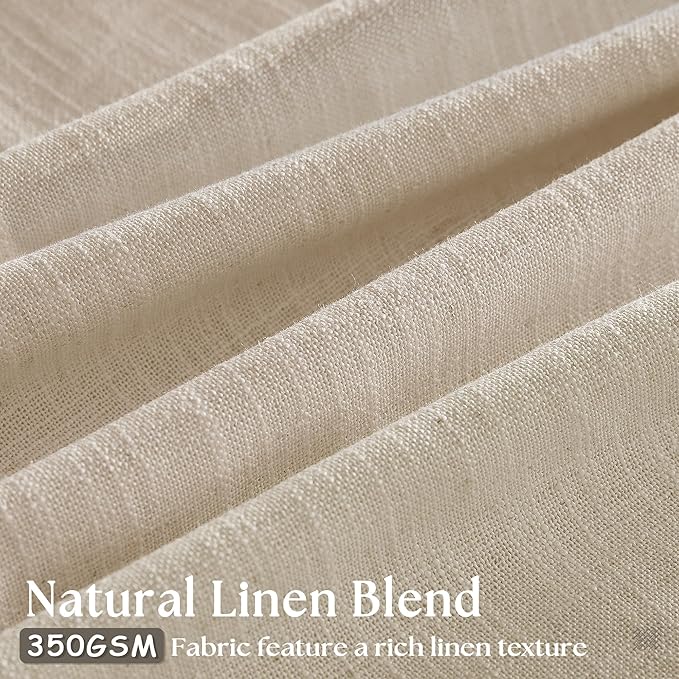 Warm Beige Linen Curtains 102 Inches Long 2 Panels for Living Room Thick Linen Flax Cloth Pinch Pleated Memory Trained Back Tab Light Filtering Semi Sheer Curtain with Hook Rings Sand Cream Neutral
