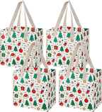 VENO 4 Pack Christmas Reusable Grocery Bags, Heavy-Duty Shopping Bags with Handles, for Shopping Cart with Hard Bottom to Stand Upright, Foldable (Jingle Mix, 4 Pack)