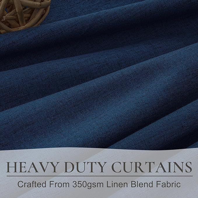 Navy Blue Blackout Curtains 84 Inch Length for Kids/Boys Rooms/Bedroom, Floor to Ceiling Track Pleated Drapes with Hooks Linen Thermal Coastal Curtain Dark Blue Window Burg 50"Wx84"Lx 2Panels Back Tab