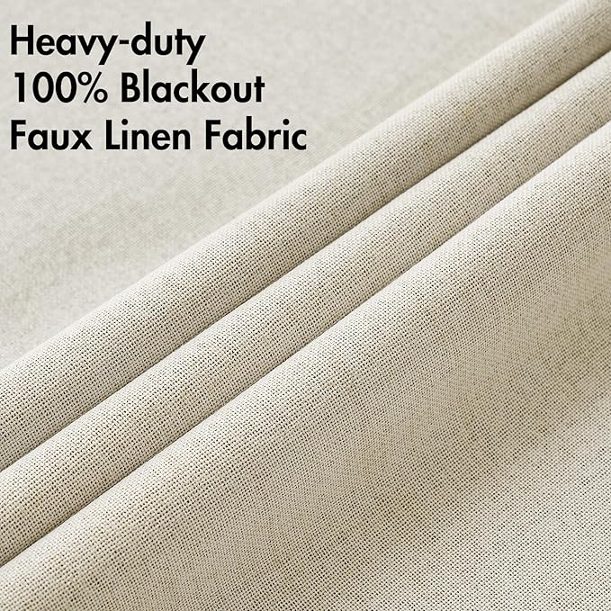 MIULEE 100% Blackout Linen Textured Curtains for Bedroom Solid Thermal Insulated Cream Grommet Room Darkening Curtains & Drapes Luxury Decor for Living Room Nursery 52 x 96 Inch (2 Panels)