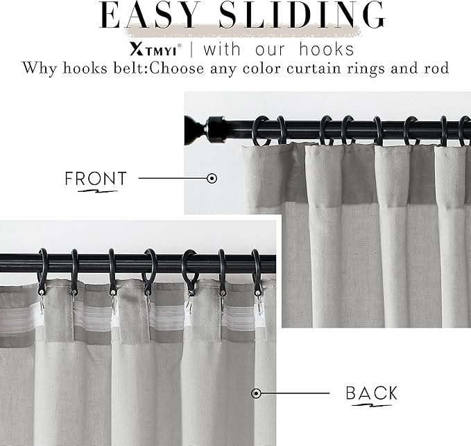 Light Gray Curtains 84 Inches Long 2 Panels Sets,Semi Sheer Linen Back Tab Hooks Pleated Privacy That Let Light in Filtering Non See Through Curtains for Bedroom Living Room 84 In Length,Dove Grey