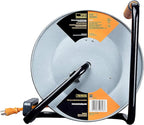 Masterplug Metal Steel Drum with Four Powered Outlets, Open Cord Reel Extension Cord with Winding Handle, Overload Circuit Breaker and Power Switch, 75 Feet 12AWG, High Visibility Cord