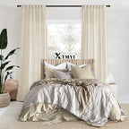 XTMYI Bathroom Window Curtains Short,Linen Sheer Boho Farmhouse Kitchen Curtains 45 Inch Length,Beige
