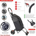 dbest Products Trolley Dolly Rover with Bag, 4 Wheeled Grocery Shopping Cart Push Folding Utility Hand Truck Swivel Wheels Garden Lightweight Luggage Carrito de Compras Plegable