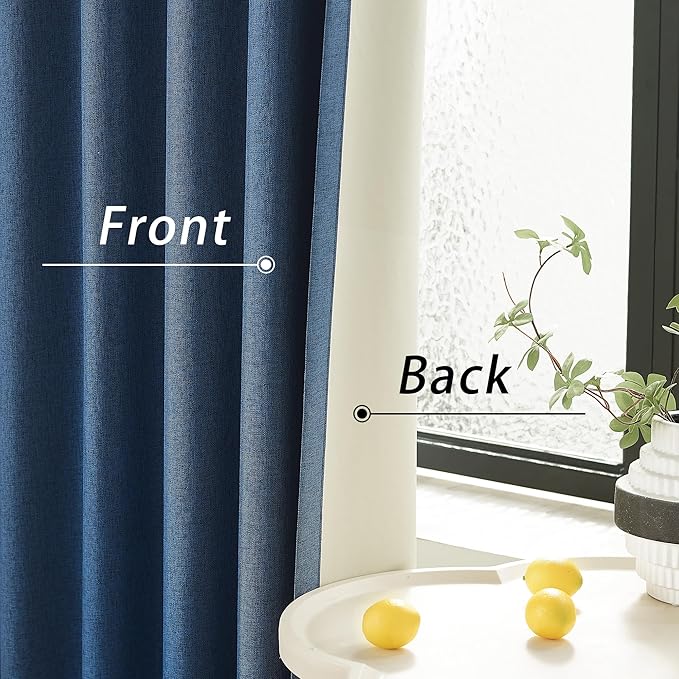 DUALIFE Blue Blackout Curtains 102 Inch Length 2 Panels Set for Living Room Bedroom Rod&Back Tab Thermal Insulated 100% Black Out Linen Drapes Room Darkening Window Curtains 72" x 102"