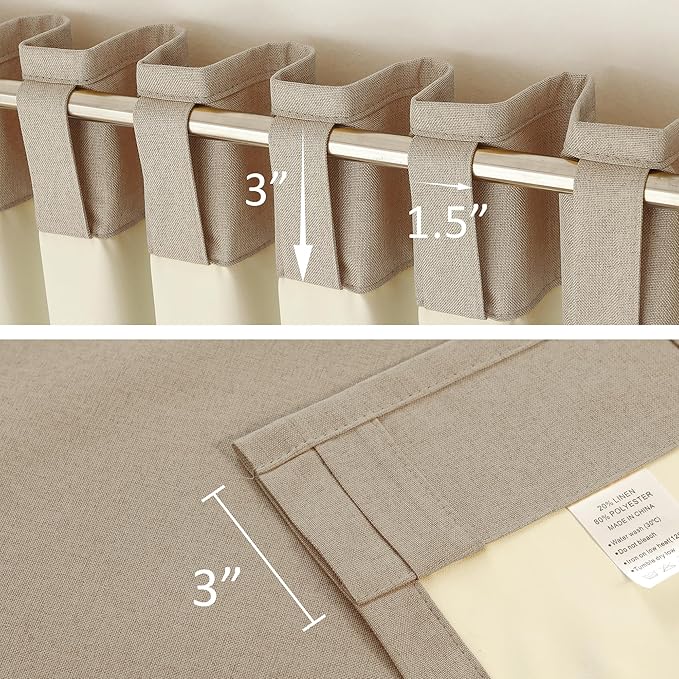 DUALIFE Taupe Blackout Curtains 102 Inch Length 2 Panels Set for Living Room Bedroom Rod&Back Tab Thermal Insulated 100% Black Out Linen Drapes Room Darkening Window Curtains 72" x 102"
