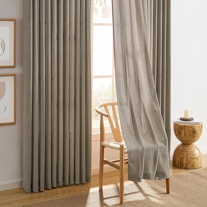 RAIN CITY Pinch Pleated Sheer Curtains 90 Inches Long, Back Tab Hook Drapes for Track System, Bohemian Retro Window Treatments for Bedroom/Living Room 2 Panels Set 42 x 90 Khaki