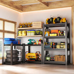Garage Shelving Units, Heavy Duty 4-Tier Storage Shelves, Metal Adjustable Storage Rack, Steel Shelves, 2750 lbs Capacity, Industrial Shelving for Heavy Tools (Black, 4TIER 9.8"D×15.7"W×44"H, 4TIER)