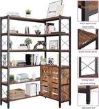 6-Shelf Corner Bookshelf, Vintage Industrial Corner Shelf Etagere Bookcase, Large Book Shelf with Metal Frame Open Storage Corner Cabinet (Brown-Lockers)