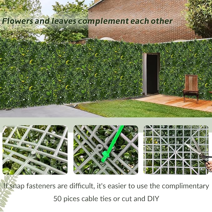 Artificial Grass Wall Boxwood Plant Panel: 20"x20"(8P) UV Resistant Green Leaves Faux for Interior Wall Backdrop,Garden and Indoor Outdoor Wall&Fence Covering Privacy，Party Wall Fence Decor