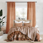 XTMYI Terracotta 90 Inch Length 2 Panels Back Tab/Hook Belt Linen Cotton Sheer Curtains for Bedroom Set