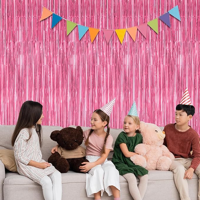 8 Pack Pink Backdrop, 3.28 FT x 7.05 FT Pink Birthday Decorations, Metallic Pink Backdrop for Photoshoot Foil Curtains Party Streamer, Valentines Day Decorations Birthday Photo Booth Props