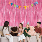 8 Pack Pink Backdrop, 3.28 FT x 7.05 FT Pink Birthday Decorations, Metallic Pink Backdrop for Photoshoot Foil Curtains Party Streamer, Valentines Day Decorations Birthday Photo Booth Props