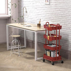 Simple Houseware 4-Tier Multifunctional Rolling Utility Cart with Hanging Buckets, Red