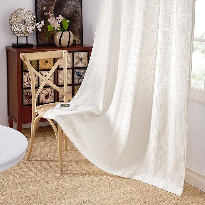 NICETOWN Natural Linen Curtains Jacquard Weave for Living Room, Privacy Light Filtering Boho Drapes for Farmhouse, W52 x L84, 2 Panels