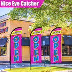 Buryeah 3 Sets Now Open Feather Flag Pole Kit for Business Advertising 7 ft Open Flag Banner Sign with Pole Kit Ground Stake and Portable Bag for Outside Ground (Lavender)