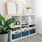 OrganiHaus Extra Large Fabric Storage Baskets for Shelves 3 Pack, 16x13in Closet Storage Bins for Shelves, Canvas Baskets for Organizing, Linen Closet Organizers, Cloth Basket, Navy Blue/Off-White