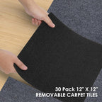 30 Pack Carpet Tile - 12” X 12” Self Adhesive Carpet Floor Tiles Anti-Slip Squares Peel and Stick Floor Tile DIY Installation for Bedroom (Black)
