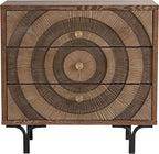 Farmhouse 3-Drawer Dresser, Accent Wooden Chest of Drawers with Circle Pattern and Radioactive Wood Lines, Accent Storage Dresser for Living Room, Bedroom, Natural Wood Color