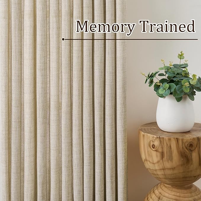 RAIN CITY Beige Pinch Pleated Sheer Curtains 100 Inches Long,W50 x L100 Inch Light Filtering Curtain for Kids Bedroom Nursery Privacy Pinch Pleated Back Tab with Hooks Semi Sheer Drapes 2 Panels Set