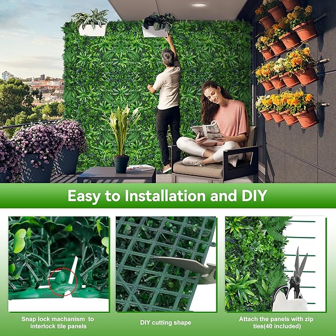 Artificial Grass Wall Panels, 20"x20" 8pcs Hedge Grass Backdrop, UV-Anti Fake Greenery Plant Boxwood Panels, Green Wall Decor for Outdoor Indoor Patio Garden Backyard