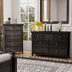 BLANKSPACE Black Dresser, Modern Dresser for Bedroom, 7 Chest Drawer Nightstand, Large Capacity Wood Cabinet for Bedroom, Living Room, Closets