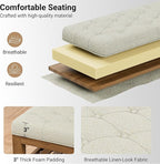 End of Bed Storage Bench, 42.9" Entryway Shoe Bench with Solid Wood Shelf, Upholstered Ottoman with Padded Seat for Bedroom, Hallway and Living Room, Beige