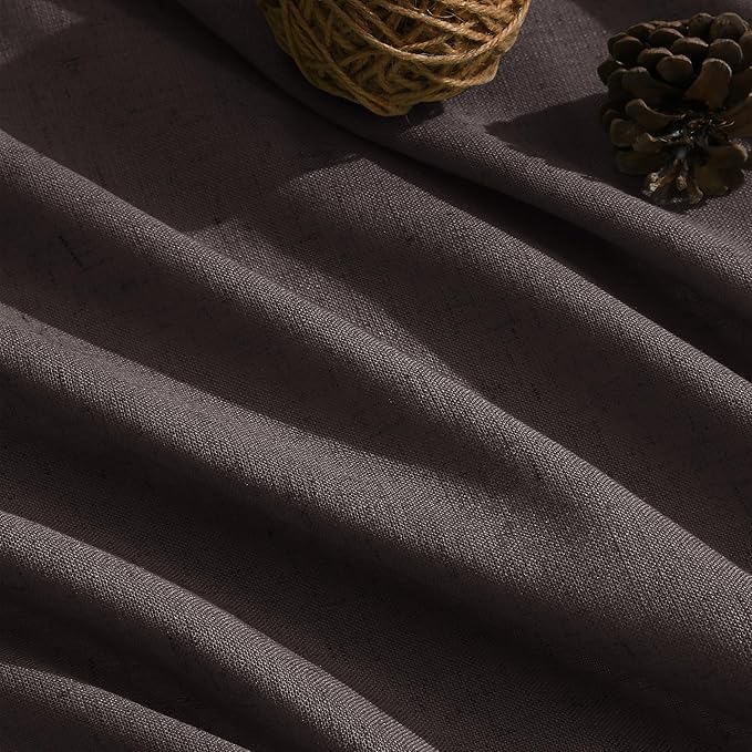 Nanspring Cocoa Coffee Linen Blend Light Filtering Back Tab Curtains 84 Inches Long, Semi Sheer Privacy Drapes for Living Room & Bedroom Simple Style, 52x84 inch, 2 Panels
