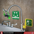 TRADESAFE Faucet Mount Eye Wash Station OSHA Approved - Emergency Eye Wash Station, Eyewash Station with Faucet, Eye Wash Station for Sink Faucet, Eye Wash Sign Included, ANSI Compliant