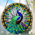 8 Inch Stained Glass Suncatcher Ornament, DOUHASU Peacock Sun Catchers Indoor Window, Stained Glass Window Hanging, Home Decor, Peacock Lovers for Mom, Grandma, Friend, Bestie, Couple
