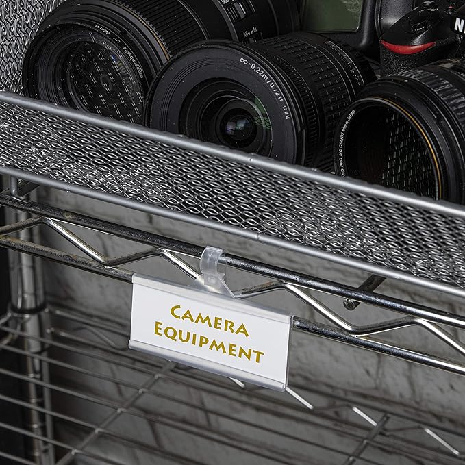 Pack of 100 - Plastic Wire Shelf Label Holder, Sign and Ticket Holder, Easy Clip Design with Tight Snap Lock Closure. Height, 1-1/4" X Width, 3" | "100 Label Inserts Included"