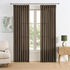 Brown Pleated Linen Curtains 108 Inches Long Farmhouse Semi Sheer Memory Trained Shape Pinch Pleat Drapes with Hooks Back Tab Ripple Fold Curtain for Bedroom Living Room 42x108