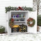 EHHLY Heavy Duty Small Storage Cabinet Outdoor Weatherproof, 14 Cuft Garage Storage Cabinet with 2 Adjustable Shelves, Lockable Kitchen Pantry Closer Organizer, 31Wx23Lx34H, Polar White