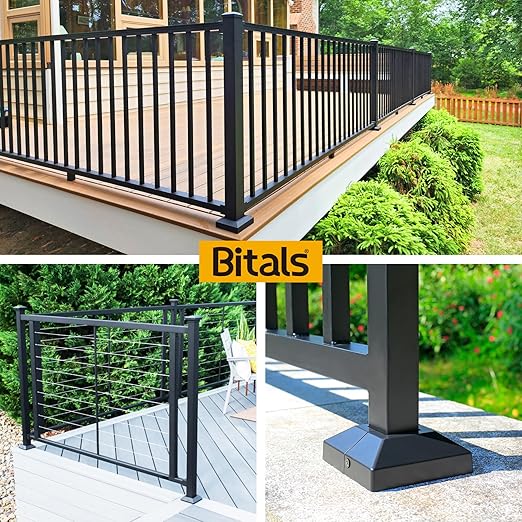 1.5"x1.5"（Actual: 1.5"x1.5"） Deck Post Base Cover Decorative Post Base Trim Skirt Black Aluminum 4Pack