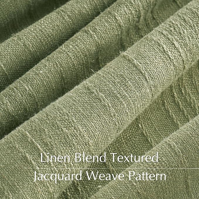 NICETOWN Linen Waffle Weave Sage Green Curtains for Bedroom, Privacy Farmhouse Drapes Light Filtering Window Treatments for Living Room, W52 x L96, 2 Panels