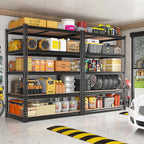 REIBII 2020LBS Storage Shelves 5 Tier Garage Shelving Heavy Duty, Adjustable Metal Shelving, Garage Shelves for Basement, Warehouse, Pantry, Closet, Kitchen 72" H x 35.55" W x 16" D, Black, 3 Pack