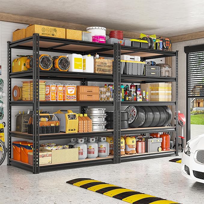 REIBII 2020LBS Storage Shelves 5 Tier Garage Shelving Heavy Duty, Adjustable Metal Shelving, Garage Shelves for Basement, Warehouse, Pantry, Closet, Kitchen 72" H x 35.55" W x 16" D, Black, 4 Pack