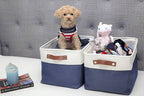 DECOMOMO Storage Baskets for Shelves - Fabric Storage Bins, Linen Closet Organizers and Storage (Navy Blue & White, XL - 3 Pack)
