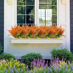 Outdoor Artificial Plants 8 Bundles Fake Plants Grass UV Resistant Fake Flowers Bush Greenery,17Inch Tall Faux Grass Shrubs for Home Porch Pathway Garden Décor Outside Indoor (Orange)