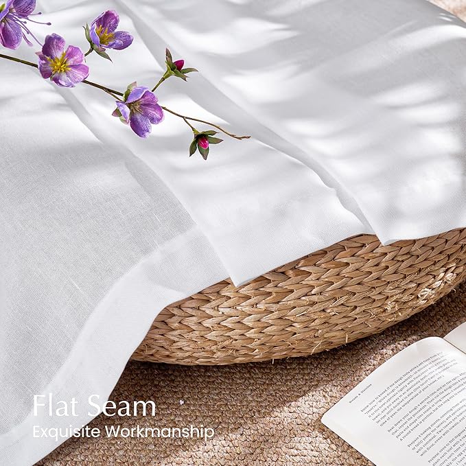 NICETOWN White Linen 102 inch Curtains, Back Tab/Rod Pocket with Pleat Tape Privacy Added with Light Filtering Semi Sheer Window Treatments for Living Room, W52 x L102, 2 Panels