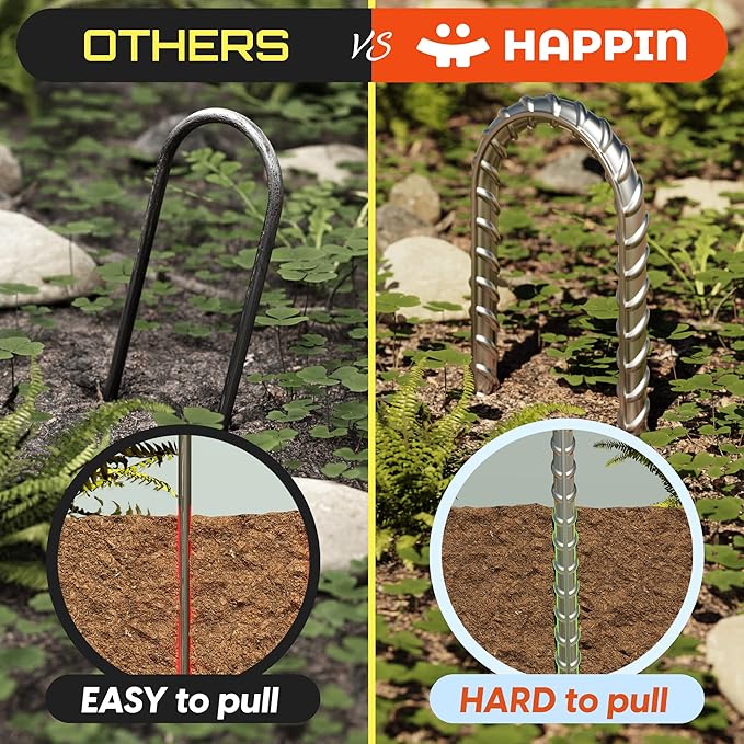 Happin® 12 Inch Heavy Duty Ground Anchors, Garden Stakes U Hook, Tent Stakes Heavy Duty, Chain Link Fence Anchors, Ground Anchors Screw in, Yard Stakes, Galvanized Steel, (8 Pack, Silver)