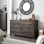 RedLemon Farmhouse 6 Drawer Dresser for Bedroom, 54 Inch Wide Rustic Wood Dresser TV Stand, Dresser Chest of Drawers for Closet, Living Room, Hallway, Dark Rustic Oak